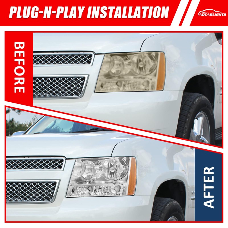 ADCARLIGHTS Headlights Compatible with Chevy 2007-2013 Avalanche / 2007-2014 Tahoe