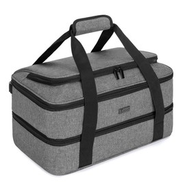 Trunab Casserole Carrier for Hot or Cold Food Insulated Casserole Dish Carrier Thermal Tote Bag for Picnic, Fits 9"×13" Baking Dish, Grey (Grey, Double Decker+Tool Room)