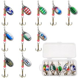 10 PCS Spinner Bait Set Multi Colored Fishing Lures Set Metal Fishing Baits Kit Rotating Sequins Fishing Lure with Plastic Box for Pike Trout Bass Salmon Perch