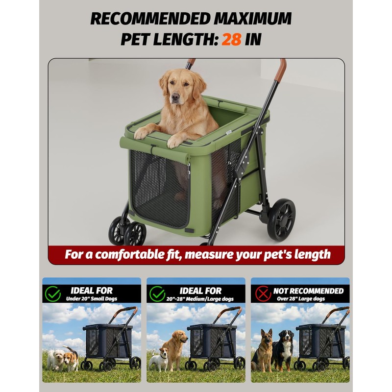 NUGUTIC Dog Stroller for Large & Medium Dogs Up to