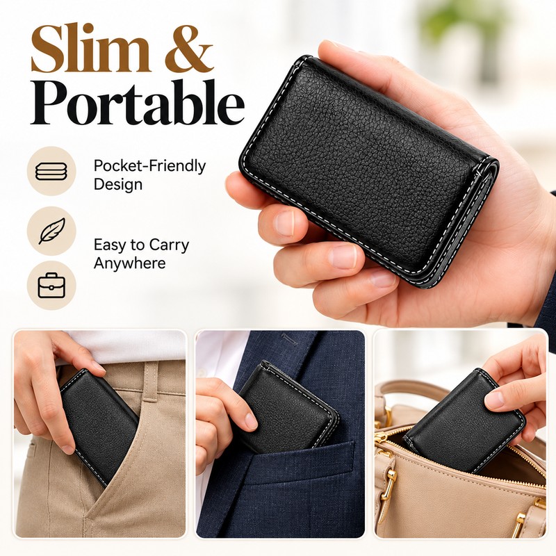 PU Leather Card Holder for Business & Credit Cards –