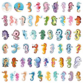 55 Pcs Seahorse Stickers for Teens Girls Kid Incentive Gift,Nordic Style Marine Organism Stickers for Guitar,Phone,Skateboard,Water Bottles,Bicycle,Graffiti Decoration Waterproof Vinyl for Wall
