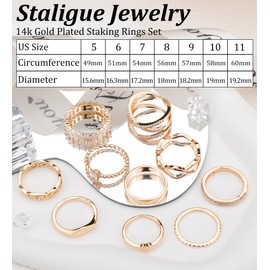 Staligue Gold Rings for Women Non Tarnish 10 PCS Dainty 14k Gold/Silver Plated Stacking Rings Set Heart CZ Thumb Statement Wedding Band Rings Size 5 6 7 8 9 10 11 (Gold Tone, 5)