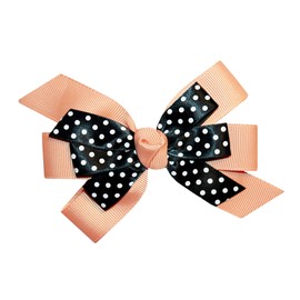 WD2U Girls 4.5" Black Dotted Grosgrain Boutique Hair Bow Alligator Clip (Peach)