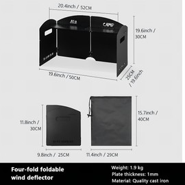 Outdoor Wind Deflector,Cassette Stove Folding Wind Deflector, Steel Windproof Hood for Stove, Gas Stove Wind Deflector, Camping Thickened Stove Ring, Portable 4 Plates Wind Blocker (Black)