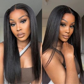 Emistar Long Straight Lace Front Wig 13x6 Layered Synthetic Lace Wig with Baby-hair, Natural Synthetic Hair As Human Hair (Black, 24 Inch)