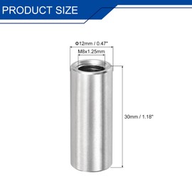 sourcing map M8 Round Connector Nuts, 304 Stainless Steel Coupling Nut 30mm/1.18inch Length, Pack of 20