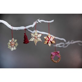 HEITMANN DECO Christmas - Set of 25 Christmas decorations to hang in straw and natural materials with red details - Christmas tree decorations