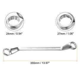 HARFINGTON Offset Extra Long Box End Wrench 24 x 27 mm Metric 12 Point 75 Degree Offset Double End Box Ratcheting Wrench Carbon Steel Polished Long Spanner Tools