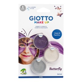 GIOTTO Butterfly Make-up, Fast Dry Cosmetic Face Paints, Easy Washable from Skin, 3 x 5ml Assorted Colours, Ideal for Children and Parties