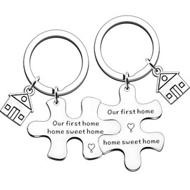 JMIMO 2pcs New Home Gifts Keyrings Housewarming Gifts for New Homeowners Sweet First Home Gifts for Couple First Home Keychain