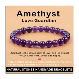 AD Beads Handmade Gemstone Stretch Elastic Bracelet Crystal Healing Reiki Nature's Beauty and Spiritual Essence Unisex (8mm, Amethyst (Love Guardian))