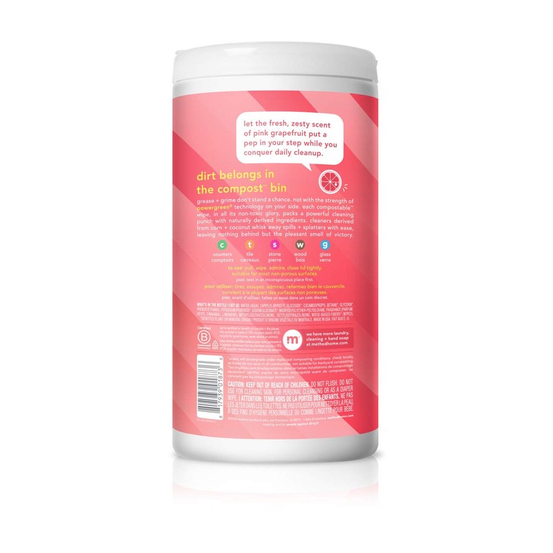 Method Toallitas de limpieza multiusos, pomelo rosa, 70 unidades
