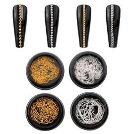 Nail Parts, Chains, Set of 4, Gold, Silver, Nail Chains, Extra Fine, Nail Ball Chains, Cutable, Gel Nail Chains, Nail Art Parts, Crafts, Decoration Parts, Accessories (Gold + Silver A)