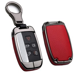 HIBEYO Car Key Case Smart Remote Key Discovery 4 LR4 Fits Land Rover Range Rover Sport Evoque for Jaguar XE XF XJ F-Pace F-Type Key Box Protective Leather 5 Buttons Black Red