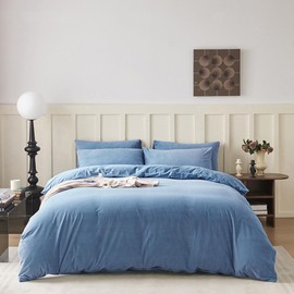 CLOTHKNOW Lake Blue Fluffy Queen Comforter Set 3Pcs Velvet Bedding Comforter Sets Soft Grayish Blue Comforter with 2 x Pillow Cases