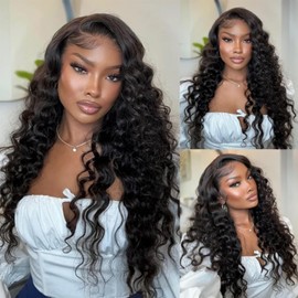 MEIMEI 30 Inch 13x6 Loose Wave Lace Front Wigs Human Hair 200 Density 15A Loose Deep Wave Lace Front Wigs Human Hair Pre Plucked Glueless HD Transparent Lace Frontal Wig Pre Plucked with Baby Hair