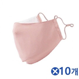 Strap-Adjustable Plaid Double-Layer Cotton Mask Pink x10 Student Mask
