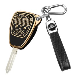 for Jeep Key Fob Cover, Soft TPU Key Fob Shell for Jeep Wrangler/Compass/Dodge Ram 1500 2500 3500/Durango/Caliber/Nitro/Dakota/Chrysler/Patriot, Smart Control Key Protector (Black, 4 Button PN)