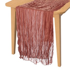 PATIKIL 10 Ft Cheesecloth Table Runner Rustic Gauze Terracotta Cheese Cloth Table Runner with Wrinkled for Bohemian Wedding Party Bridal Shower Table Decoration, Rust Red