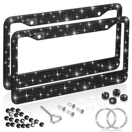 Bling License Plate Frames for Women 2 Pack, Rhinestone Crystal License Plate Cover with Bolts Washer Caps Univerasl Bling Car Accessories for Girls (Black)
