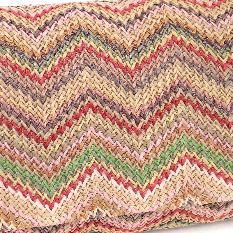 Multi Color Chevron Straw Clutch, Multicolor Medium