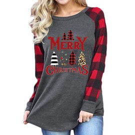 Women's Christmas Shrit Marry Christmas Movies Watching Tee Plain Sleeve Tops(Tree-4203 XXL)
