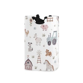 Kigai Collapsible Laundry Basket with Handles Farm Animals Large Waterproof Laundry Hamper Clothes Toys Organizer Portable Storage Bin for Nursery Home Decor