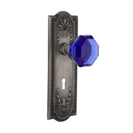 Nostalgic Warehouse 725598 Meadows Plate with Keyhole Privacy Waldorf Cobalt Door Knob in Antique Pewter, 2.75