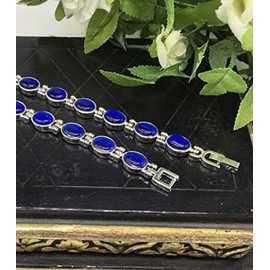 Helena Rose Ladies Magnetic Bracelet for Women with Royal Blue Cats Eye Semi-Precious Stones - Fits Wrists up to 17.5 Adjustable - Plus Jewellery Gift Box