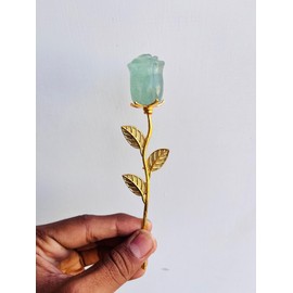 Green Fluorite Crystal Rose Flower Golden Leaf Stick Good Making Gorgeous Piece Beautiful for Home Office Decorative Rose