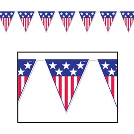 Club Pack of 12 White and Blue Spirit Of America Pennant Banner Hanging Decors 12'