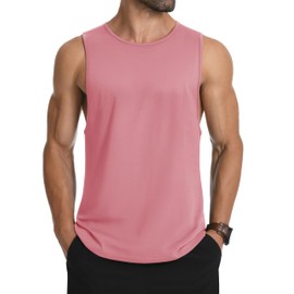 MAGCOMSEN Mens Tank Tops Summer Sleeveless Muscle Shirt Training Cut Off Shirts Casual Breathable Undershirt Beach Grey Pink M