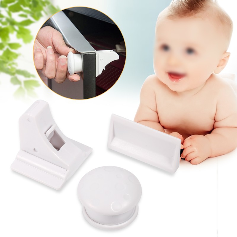4Pcs White Magnetic Baby Child Kid Pet Proofing Cupboard Cabinet