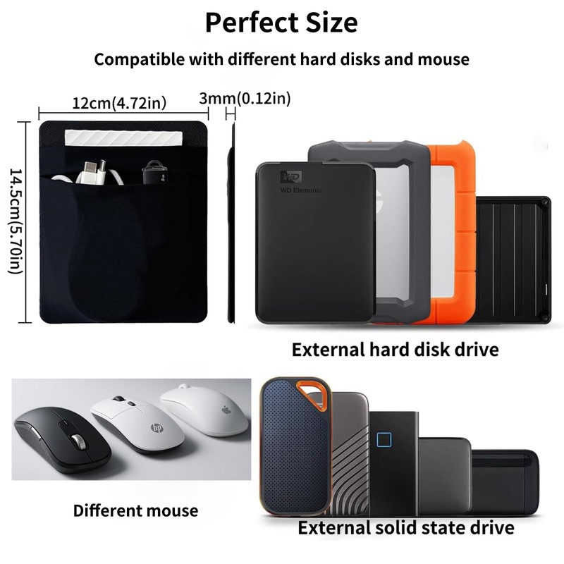 2-Pocket SSD Holder for Laptop,Adhesive Pouch,Portable Hard Drive Sleeve for