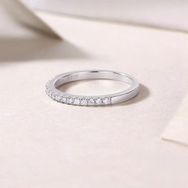 Fine 925 Silver Gold Plated Pave 1.5MM VVS GRA Moissanite Couple Jewelry Minimal V Shape Engagement Stacking Rings Set VermeilColor: White Gold Plated-O, Ring Size: 8#