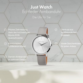 Just Watch Ella JW10093 Women's Watch Genuine Leather Pin Buckle Analogue Quartz Elegant, gray, Strap.