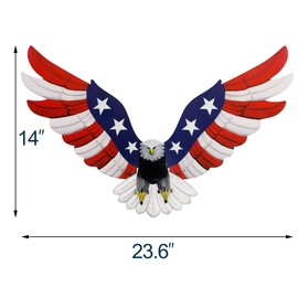 Adroiteet American Eagle Patriotic decorations, Independence Day 4th of July Decoration Metal Wall Art, American Flag Bald Eagle Hanging Sculpture, Large Handmade Centerpiece for Indoor Bedroom Office Outdoor 23.6" x 14"