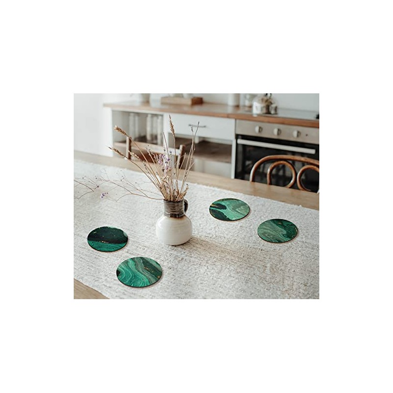 4 x Round Art Deco Coasters - Agate Green Abstract
