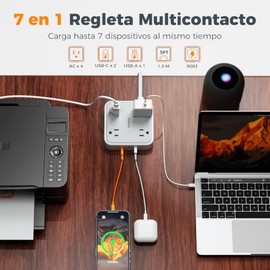 TESSAN Regleta Multicontacto con 900J Supresor de Picos, 1.5M, Gris