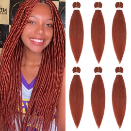 Dilekay 350 Braiding Hair Pre Stretched Ginger Hair Extensions for Braids 6 Packs Copper Braiding Hair for Braids Soft Yaki Easy Crochet Braids for Senegalese Twists 350# Braid in Hair Extensions