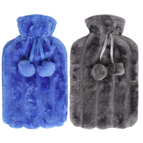 2 x Hot Water Bottles - Luxury Cosy Faux Fur