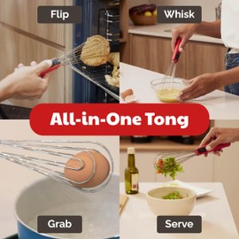 Tongs for Cooking Multipurpose 6-in-1, Kitchen Utensils, Whisks for Cooking, Egg Beater Mixer, Salad Tongs for Serving Grill Bbq Steel