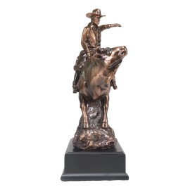 Wild Western Rodeo Cowboy With Bucking Bull Bronze Electroplated Statue