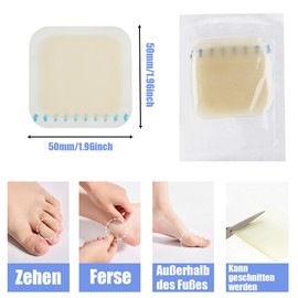 Pack of 10 Heel, Hydrocolloid Plasters Set for Heel, Toes and Feet, Friction Pain Toes, 5 cm x 5 cm