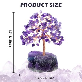 Vegena Amethyst Crystal Tree, Quartz Crystal Tree with Gemstones Base, Natural Healing Crystal Feng Shui Gemstone Money Tree, Amethyst Ornaments for Home Decor Wealth Good Luck(12cm H)