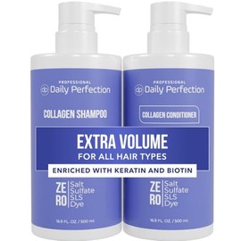 Daily Perfection Hidrata y Agrega Volumen A Tu Cabello Con Champú de Colágeno Infundido Con Biotina y Queratina Por Serie Profesional. Fórmula Sin Sal
