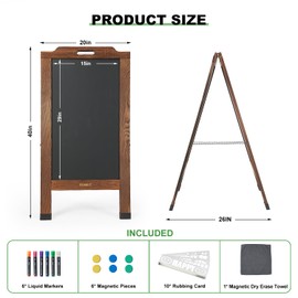 Magnetic Sandwich A-Frame Chalkboard Sign - 40 x 20 Inches, Large Wooden Chalk Board for Sidewalk, Stand up Double-Sided Outdoor Easel Display for Restaurant Cafe Shop Wedding Party or Business