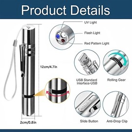 Electric Gift for Pets, USB Rechargeable Laser Pet Toy, 1 Count 5 Adjustable Modes Pets Interactive LED Light Toy for Cat, Pet Training Toy, Indoor & Outdoor Pet Toys, Cat Toys - Color: Silver, Specification: 1 Count