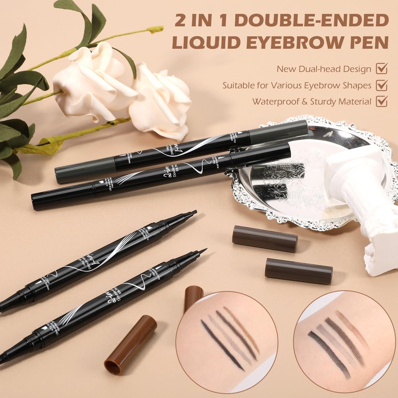 LOKFAR Microblading Eyebrow Pen, 2-In-1 Dual-Ended Waterproof Eyebrow Pencil with